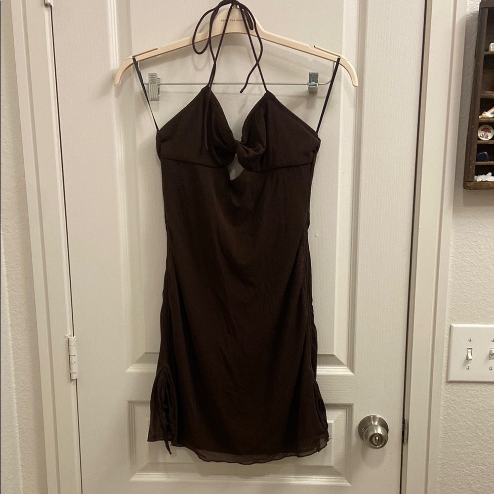 Brown Halter‎ Mini Dress